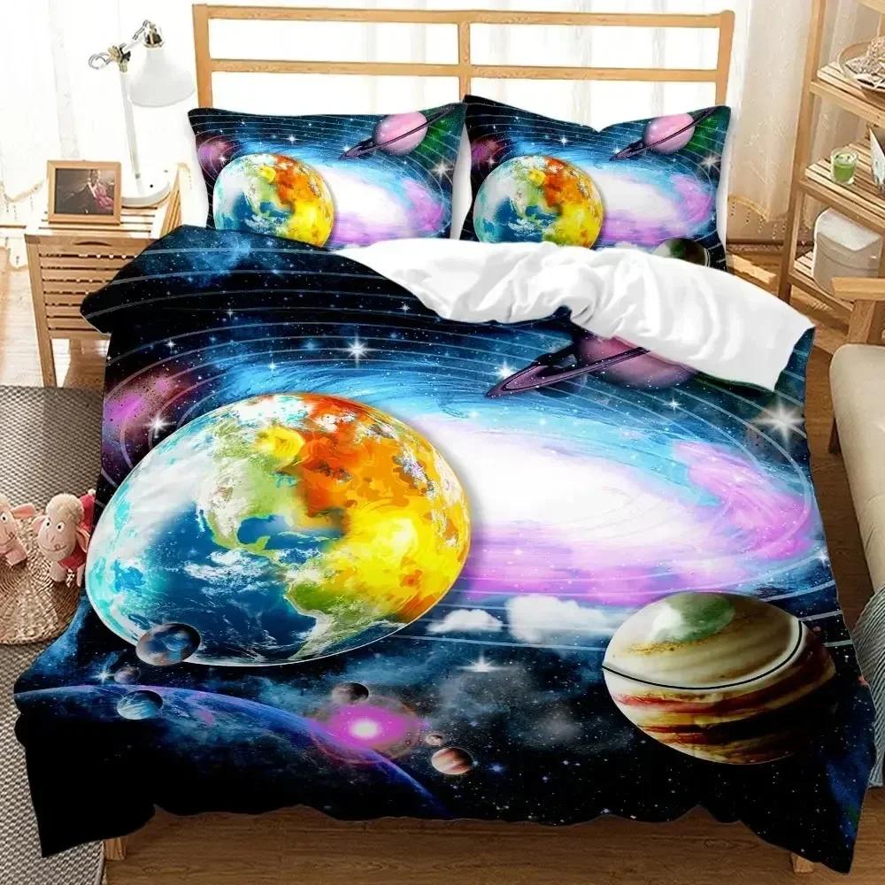 Galaxy Universe Outer Space Bedding Set Duvet Cover Sheet Printed Bed Set Pillowcase Bed Full Queen King Size Comforter Bedroom