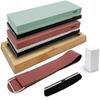 1Set Kitchen Knife Sharpening Stones Set Knife Sharpening Kit 400/1000 3000/8000 Grit Wet Stone Flattening Stone Angle Guide Leather Strop