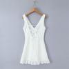 Design-Sense Women's V-Neck Mesh Embroidery Sleeveless Slim-Fit Open-Back Dress