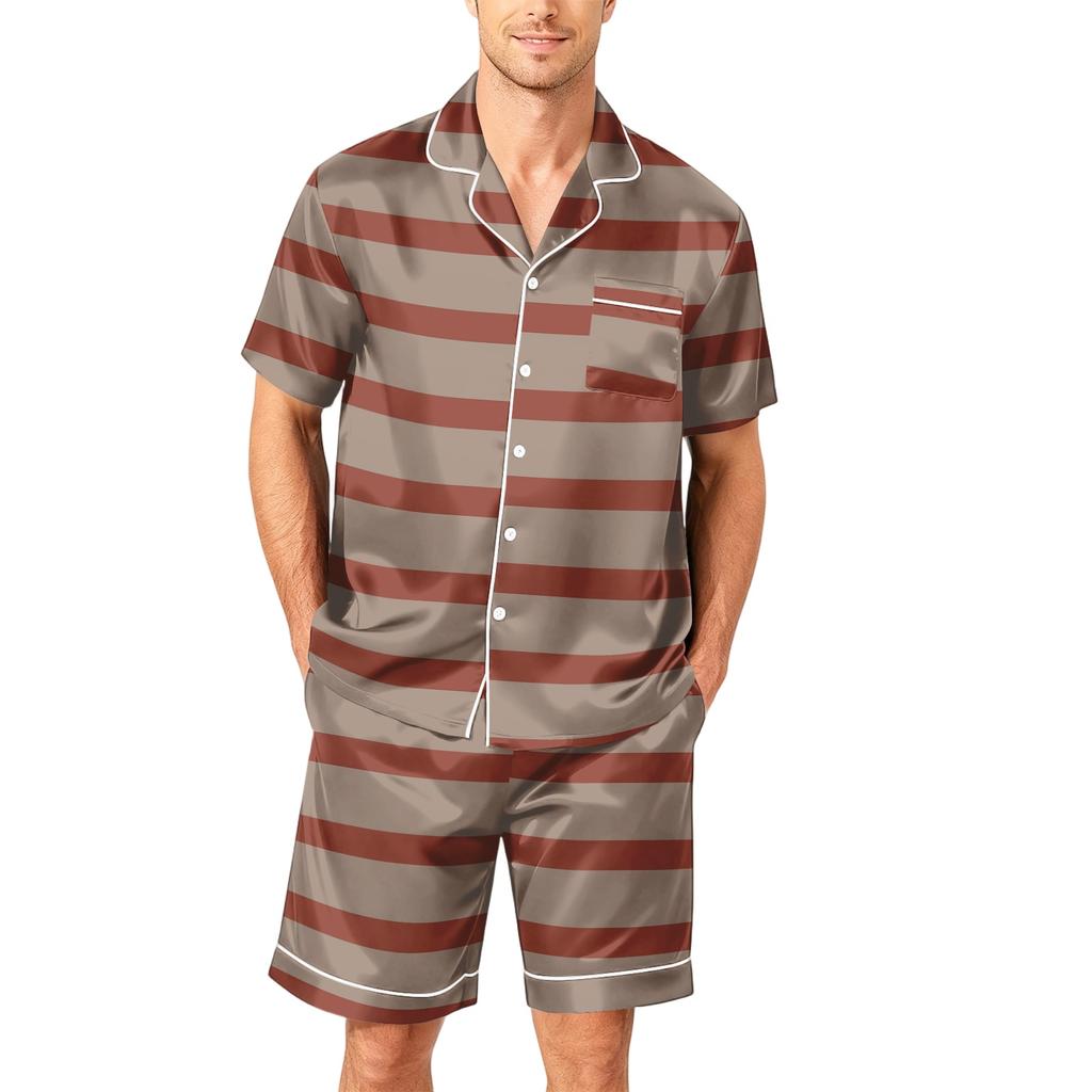 Men's Short Sleeve Pajama Set Button Down Shirt with Notched Collar and Matching Shorts Soft Lightweight Casual Sleepwear S to XXXXL