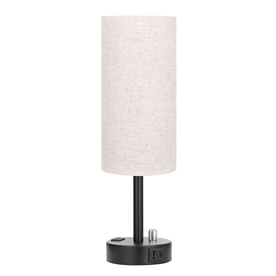 

Прикроватная настольная лампа с зарядным портом USB-A и USB-C, лампа 6 Вт, бесступенчатая регулировка яркости, льняной абажур для гостиной