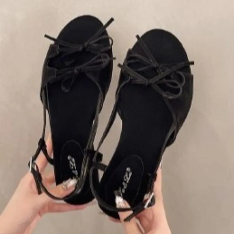 2025 Ladies Shoes Shallow Women's Sandals Summer Casual Butterfly-knot Plus Size New Open Toe Buckle Strap Flat Sandals
