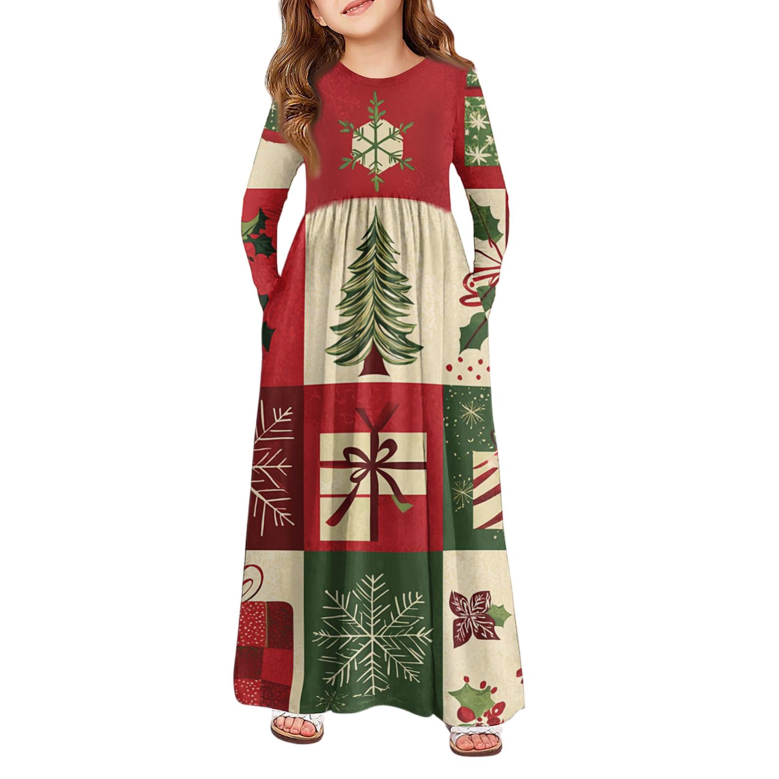 

Girls Maxi Dress - Long Sleeve Pocket Dress Christmas Day 140