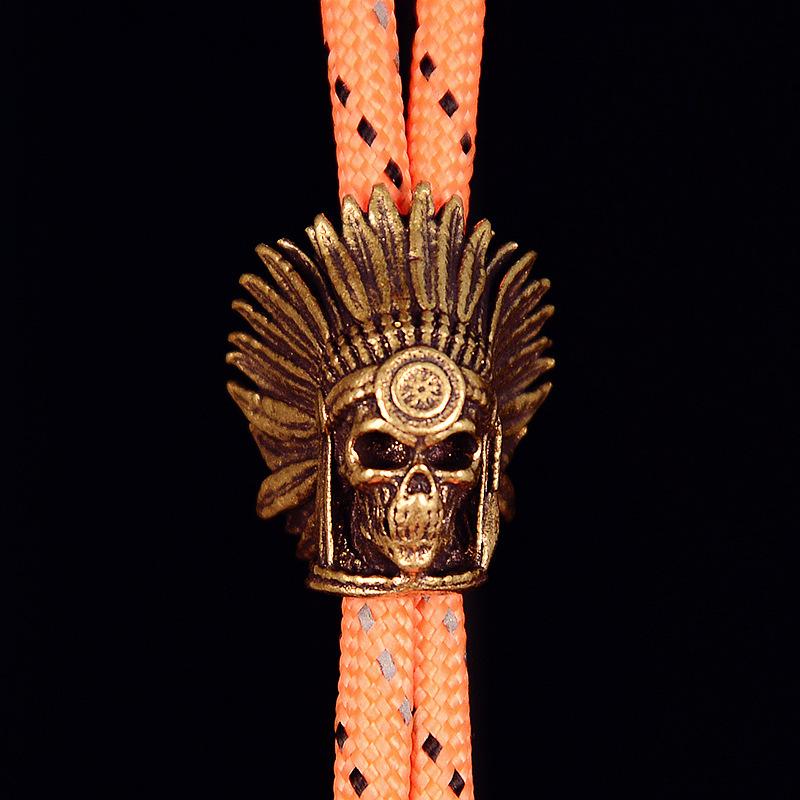 Tribal Chief Skull Head Brass Knife Beads EDC Outdoor DIY Paracord Woven Bracelets Charms Lanyard Key Chain Pendants Hangings Accessories