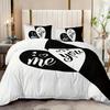 3Pcs Couple Bedding Set Black And Red Love Romantic Print Quilt Cover Set Christmas Valentine'S Day Gift For Lover