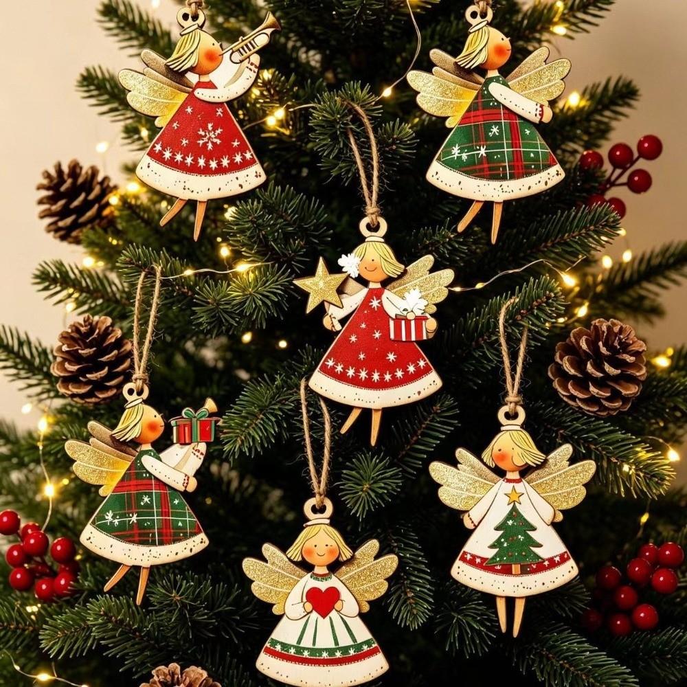 12pcs Colorful Design Christmas Hanging Wooden Xmas Decor Sweet Girl-Shaped Pendant New Year Gift