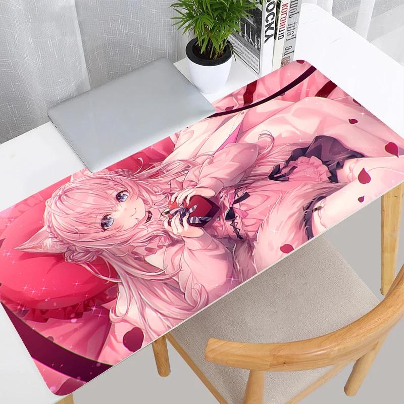 Gaming Mouse Pad Large Desk Mat Antislip Base Stitched Edges Cute Twin Anime Girls Print for Gaming  Office Desk Use