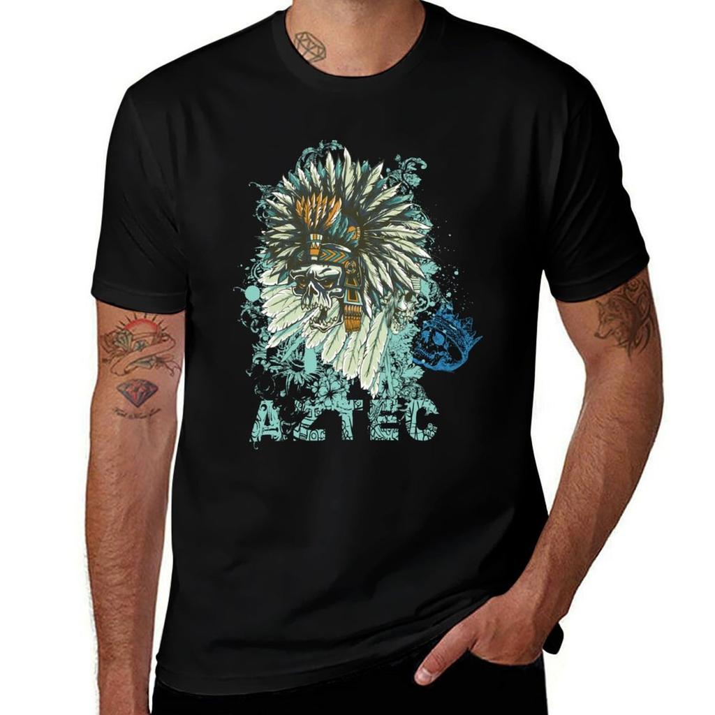 Aztec Skull with Feathered Headdress Bold Tribal Graphic Tee TShirt graphic shirts Funny tshirts t shirt for Unisex