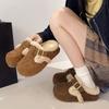 Half slippers with velvet bean shoes cotton slippers for women in autumn and winter 2025  new retro thick soled Boken slippers