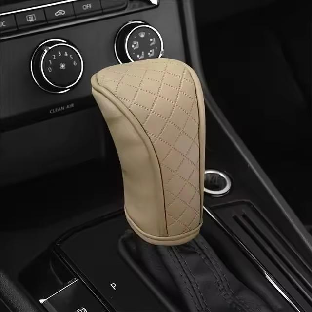 Mobidea Breathable Cowhide Gear Shift Cover - Carbon Fiber Patterned Leather Anti-Slip and Non-Destructive Installation