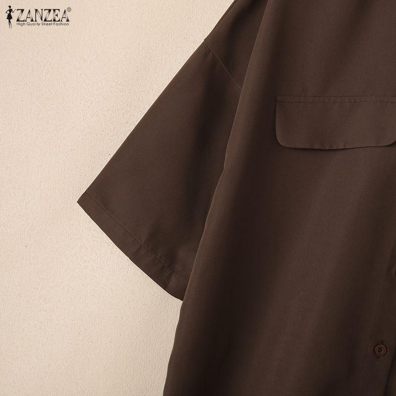 ZANZEA Women Casual Turn Down Collar Loose Half Sleeve Dress