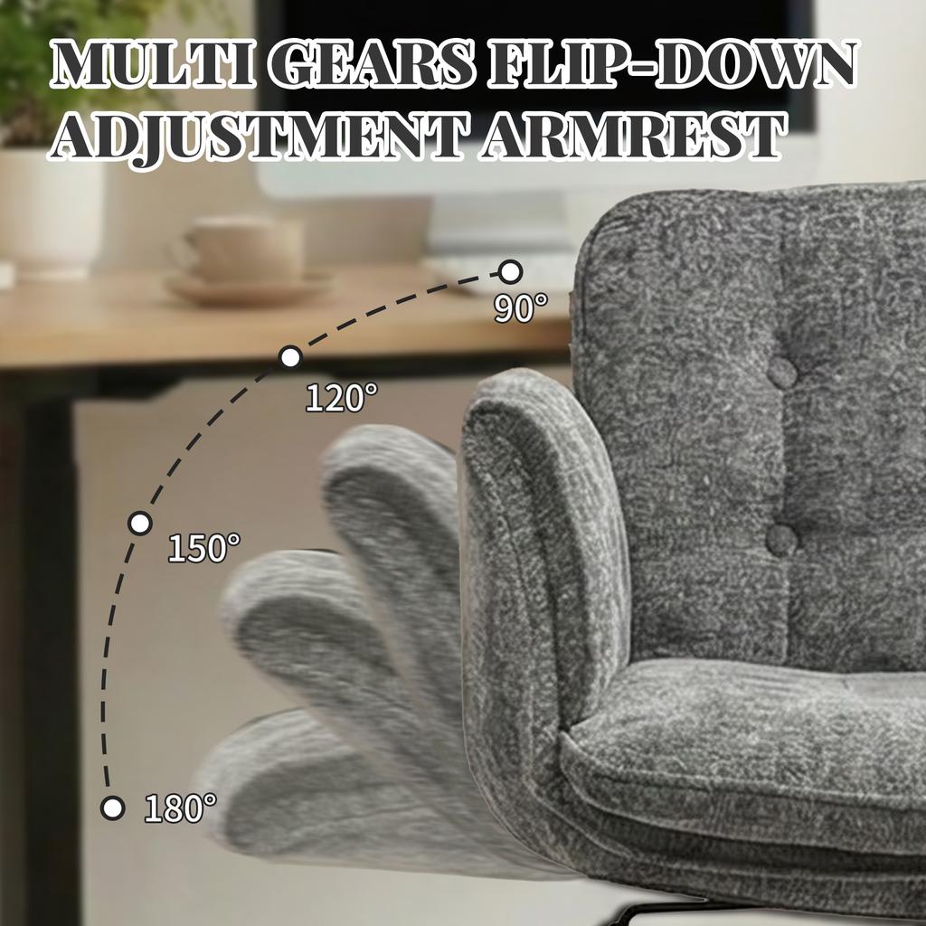 Home office chair, office chair with casters, height adjustable swivel desk chair with foldable armrests, weight capacity 150kg, dark grey