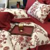 Elegant Big Red Wedding Cotton Sateen Duvet Cover Set: 100% Long-Staple Cotton, Four-Piece Bedding for Wedding Celebration.
