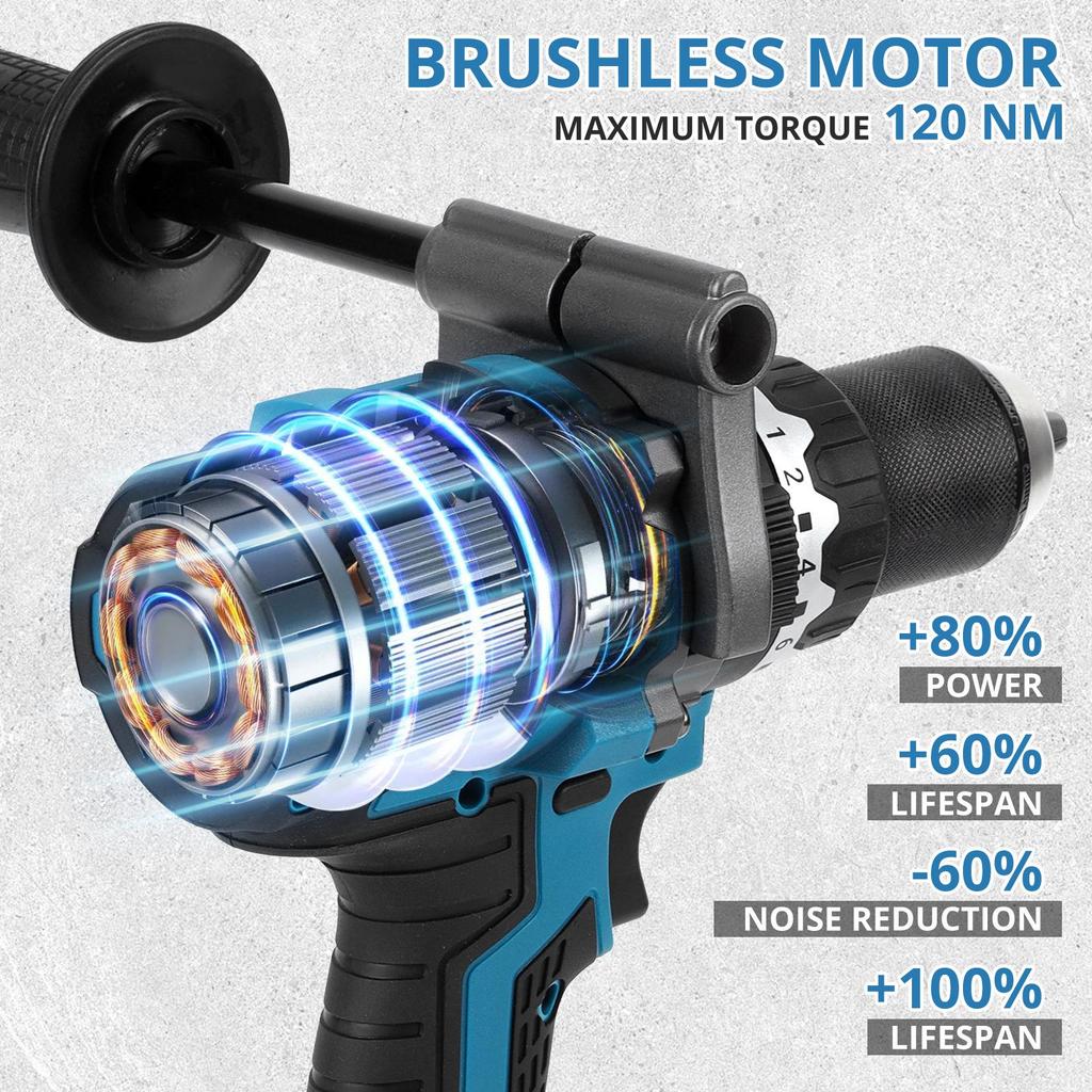 Multifunctional Brushless Impact Drill Set - Rechargeable Lithium Battery, Home & Industrial Dual-Use