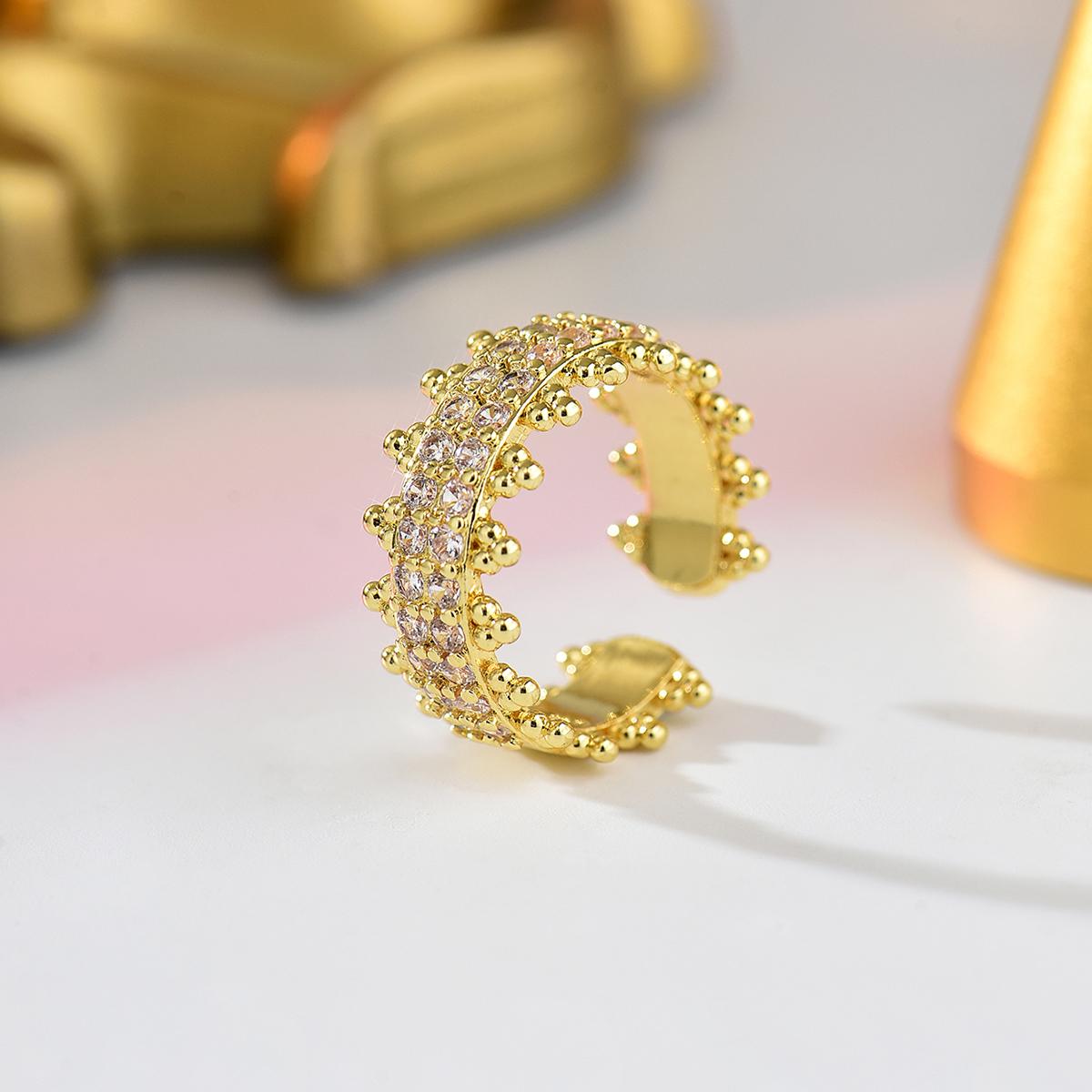 

Delicate Beaded Cuff Ring Paved CZ Crystal Textured Open Ring For Women Minimalist & Formal Wear All Season