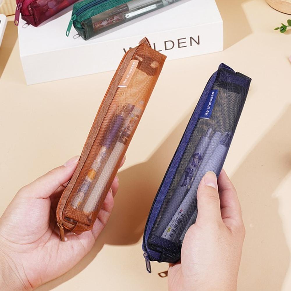 Nylon Mesh Gauze pen case Casual Stationery Storage Pouch Transparent  Pen Case  Office