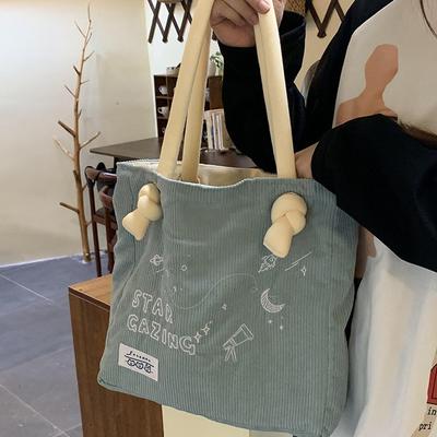 Autumn and Winter Women's Bag Korean New Corduroy Embroidered Letter Shoulder Bag Female College Student Class Tote Bag