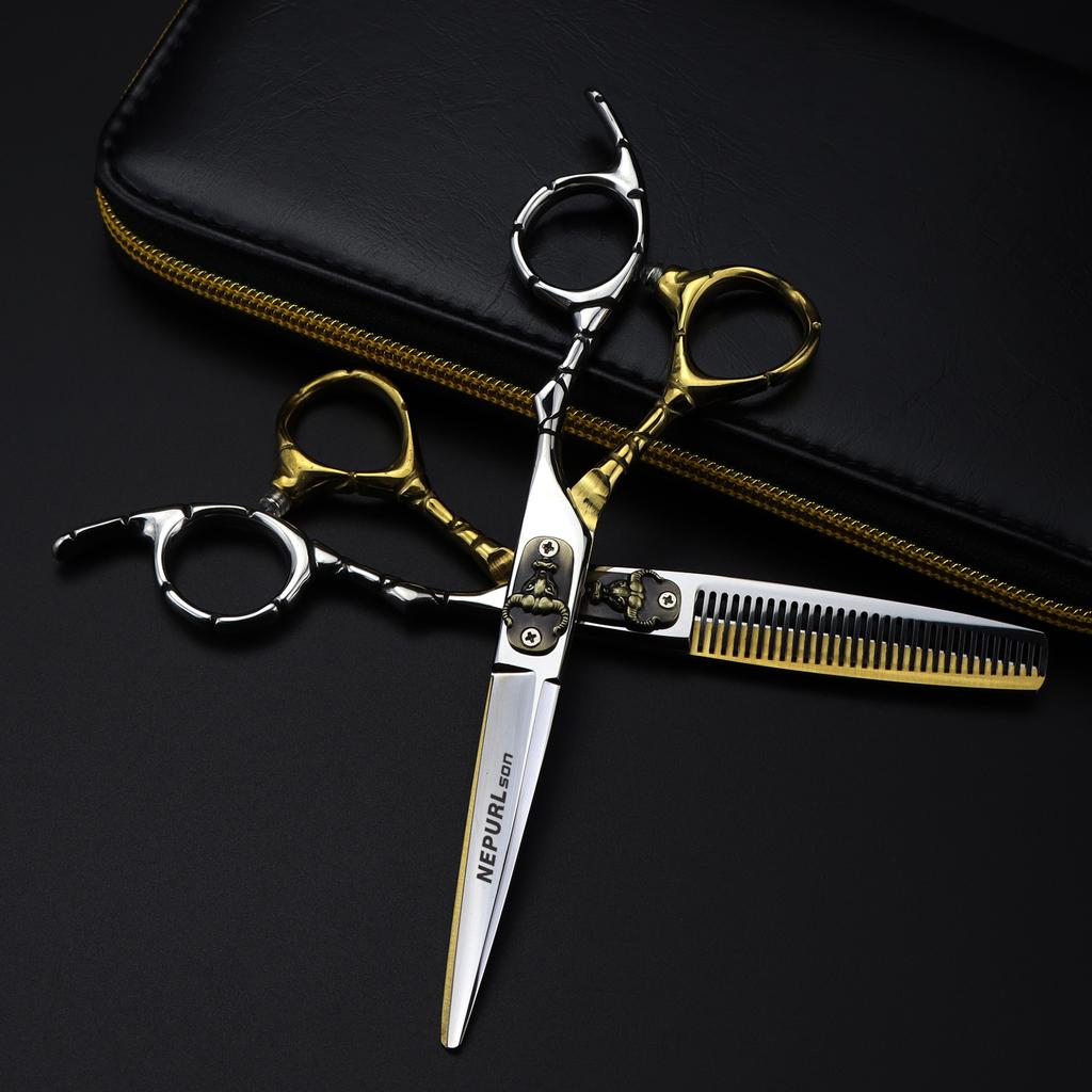 6.0 inch FNT-11 Nimpson color bull's head flat cut hairdressing straight cut tooth cut white gold black blue 05-5