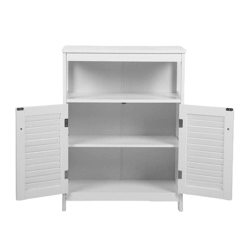 Bathroom Storage Cabinet White Water Proof Wooden Freestanding Cabinet with Removable Shelf Shutter Doors for Home Hotel