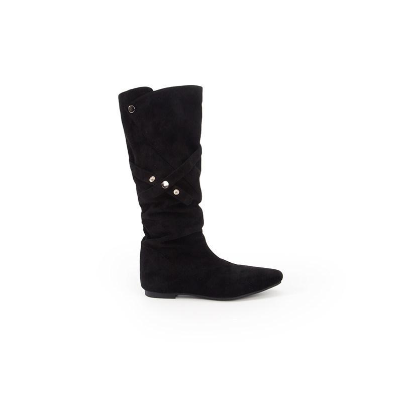 Cowhide version 0cm inner height increase~ two wear Korean pointed buckle with pleated middle tube stack boots women 0000 autumn and winter new