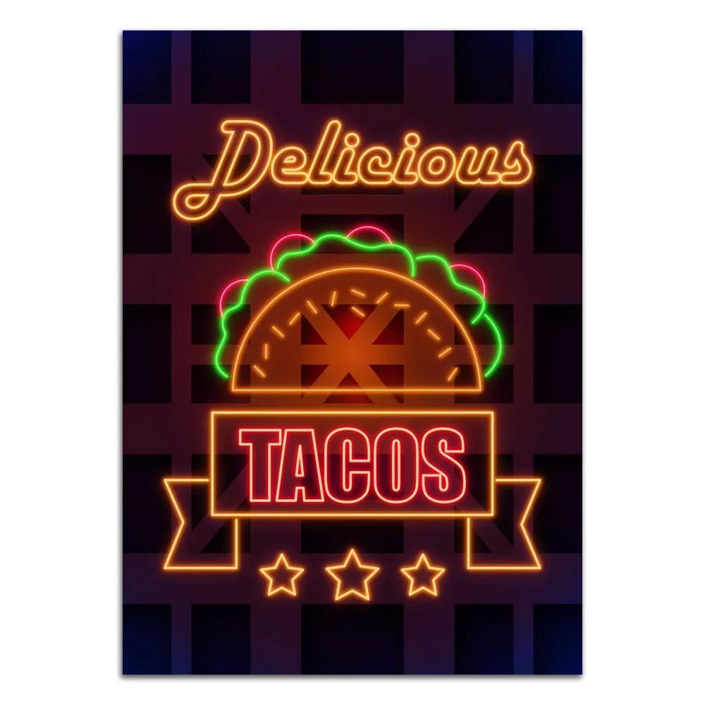 Neon Sign Art Tacos Ramen Food Poster Print Hot Dog Fries Burger Canvas Painting Modern Home Decor Picture For Kitchen Frameless