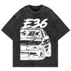 100% Baumwolle Vintage Gewaschen Auto W124 E36 E30 E92 RX7 S15 T-Shirt Mode Männer/Frauen Autos Cool Oversize Locker Säurewäsche T-Shirts Shirts