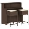3 Piece Garden Bar Set with Cushions Brown Poly Rattan