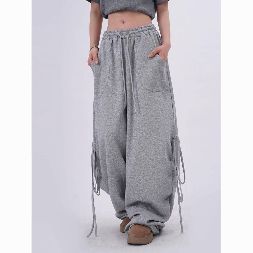 Women 2026 Autumn Harajuku Plaid Wide Leg Trousers Vintage Grunge Loose Knitted Casual Pants Y2K Aesthetic Straight Pants