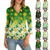 Women's 3/4 Sleeve Top With Cuffed Hem, V-Neck, Summer Casual -Shirt, St. Patrick's Day Printed Top