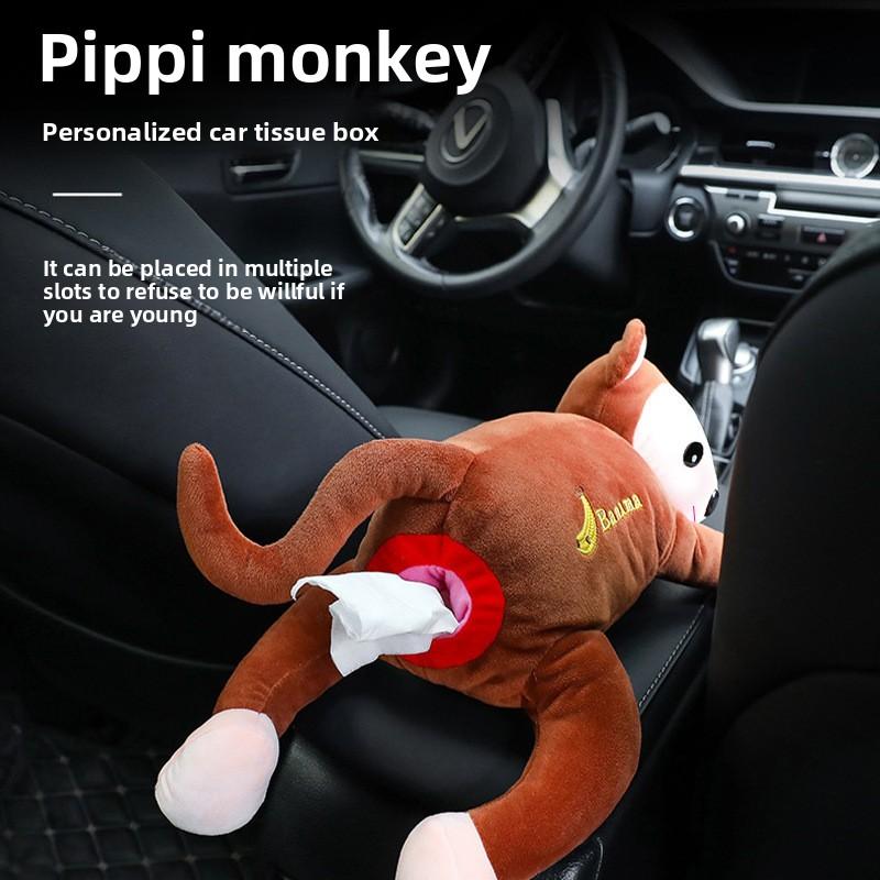 Creative Pippi Monkey Tissue Box Auto Supplies Tissue Pumping Hanging Car Seat Back Pumping Cartoon Cute