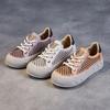 Fashion Fashion Women Flat Platform Shoes Summer Hollow Out Breathable Lace-Up Casual Sneakers Women Versatile Board Shoes Beige