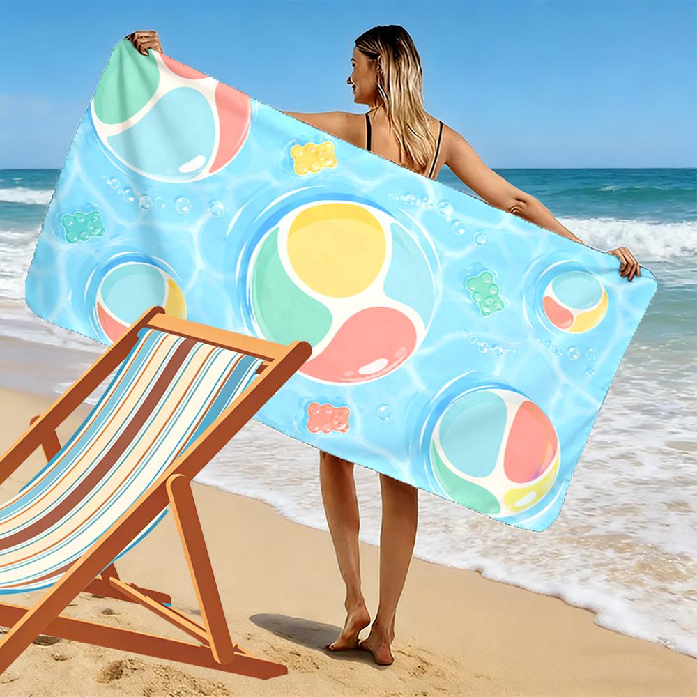 Colorful Beach Balls and Gummies Pattern Beach towel quick-drying for travel outdoor sports jogging beach and swimming