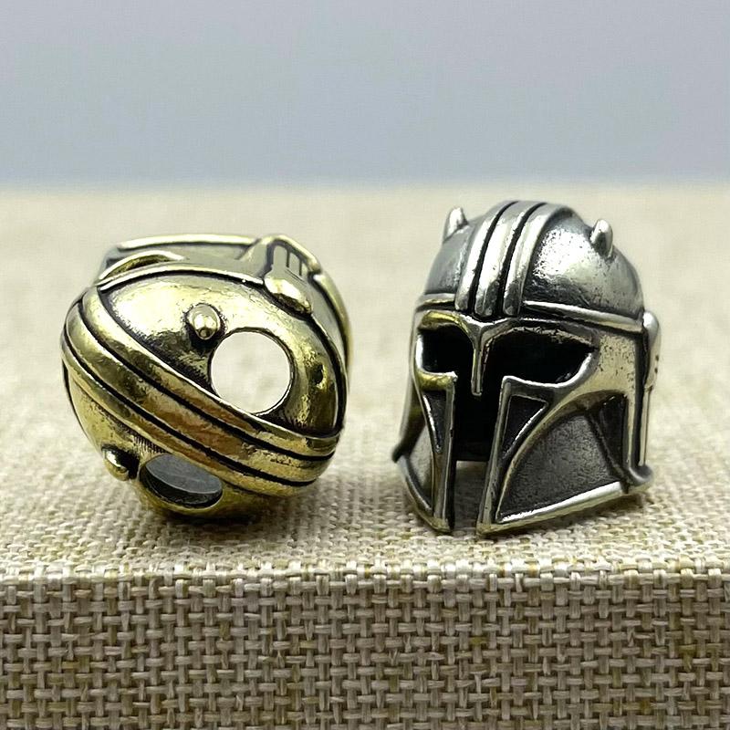 Brass Mandalorian Helmet Bounty Hunter Battle Armor Warrior Knife Beads Lanyard Keychain Pendants Diy Edc Paracord Accessories