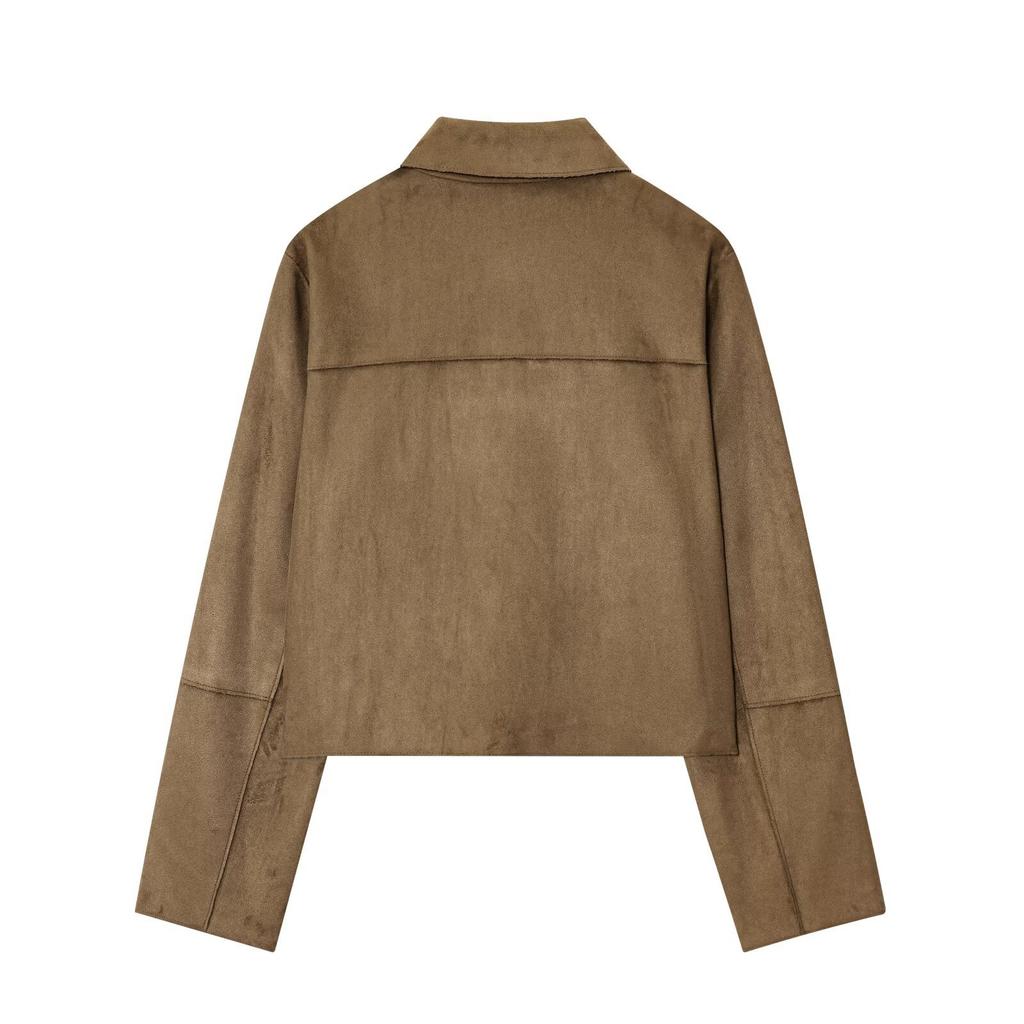 Fashionable Women's Lapel Long-sleeved Suede Textured Jacket Coat For Women