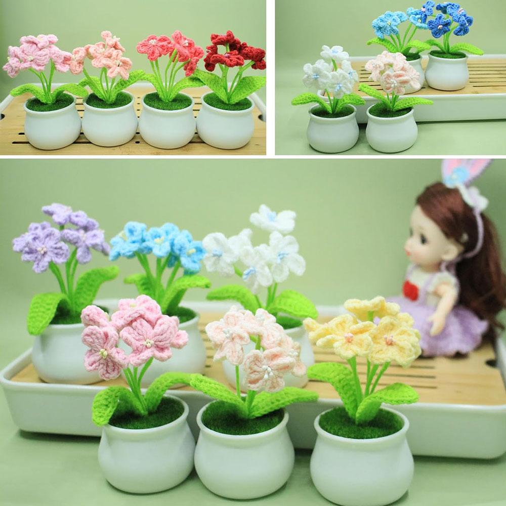 DIY Handwoven Mini Potted Flower Rose Tulip Daisy Office Desktop Ornamental Plant Woolen Thread Finished Product Home Decoration