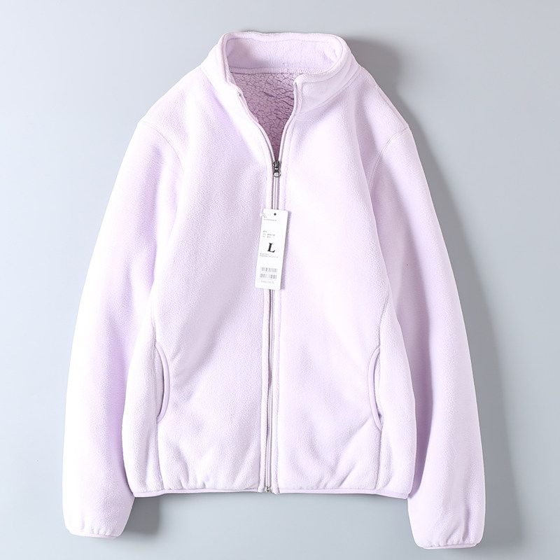 Export Single Order Autumn and Winter Men's and Women's Double-Layer Composite Fleece-Lined Thickened Lamb Wool Warm Stand-Collar Fleece Jacket