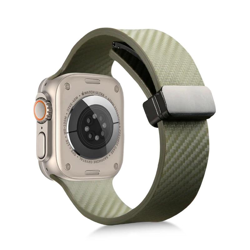 Carbon Fiber Silicone Strap for Apple Watch Band 45mm 44mm 49mm 41mm 42mm 40mm 38 Magnetic Bracelet Iwatch 8 7 6 SE 5 4 3 Ultra