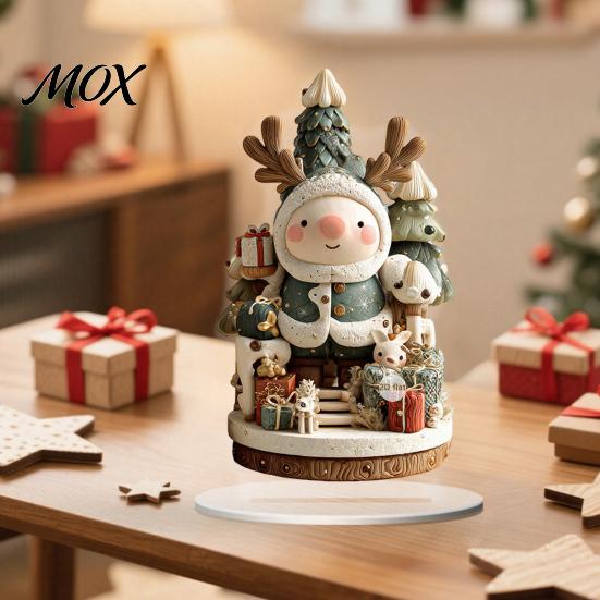 Decorative Holiday Figurines Christmas Candle Ornament, 2D Flat Acrylic Ornament with Base, Tree Decorations Snowman Reindeer Festive Table