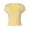 Hot-selling solid color v-neck short-sleeved t-shirt women's summer new slim-fitting and thin shoulder versatile top