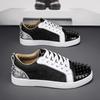 Fashion Men Sneakers Casual Designer Rivet Punk Board Shoes Fashion Leather Canvas Breathable Height Increased Flat Platform White Shoes