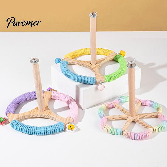 Bird Cage Entertainment Spinning Perch Toy, Rotating Parrot Wooden with Colorful Birdcage Accessories for Small Parrots Rope, Accessory Conures