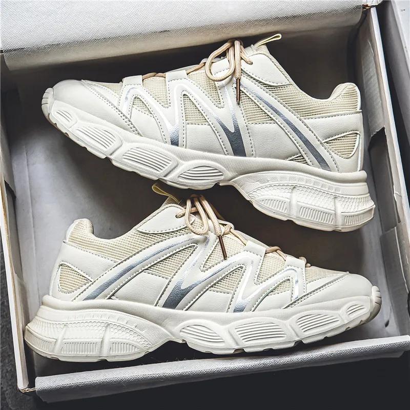 

Кроссовки на платформе мужские сетчатые однотонные дышащие кроссовки на шнуровке с круглым носком и толстой подошвой ручной работыМодная спортивная обувь 40