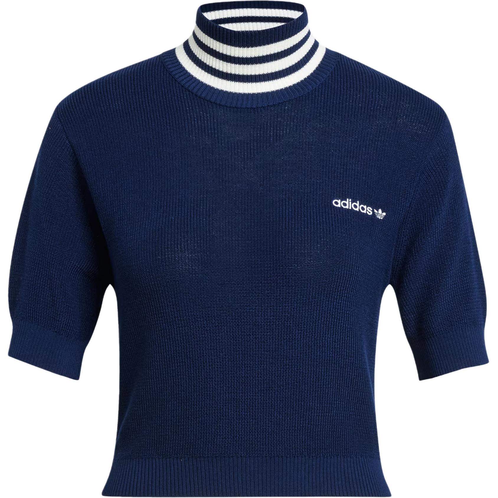 

Adidas Originals Slim Fit Short Sleeve Knit Top Women tops Blue JC7680 S