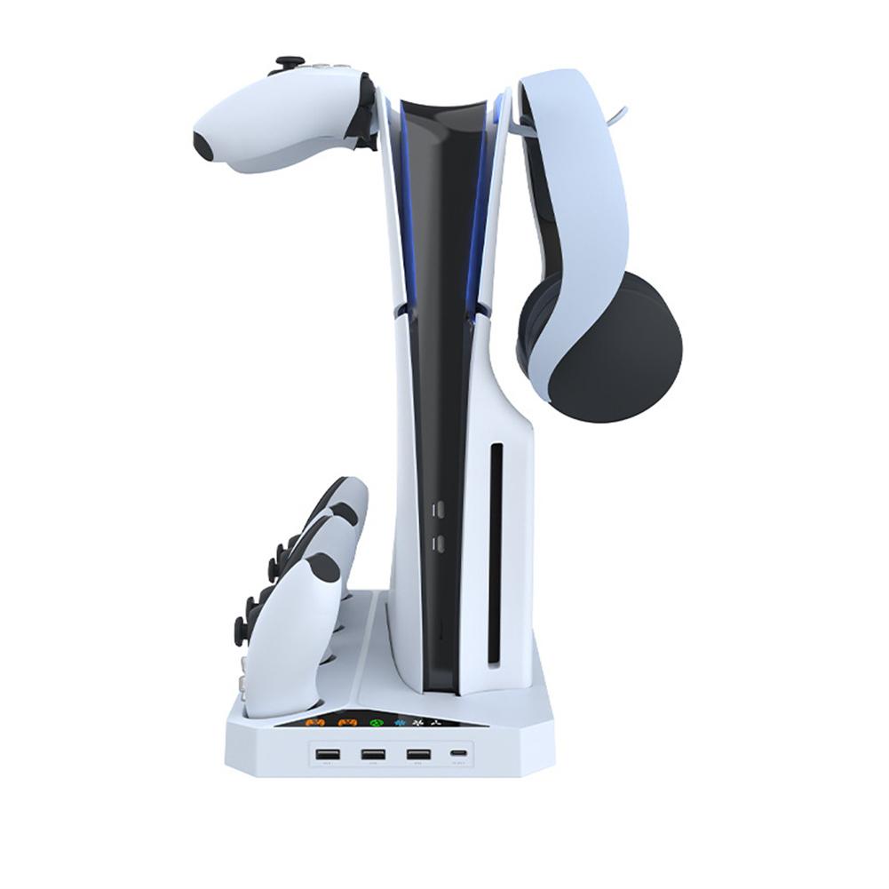 Cooling Stand Compatible For PS5 Slim Disc & Digital Console Dual Controller Charging Station With Headset Holder