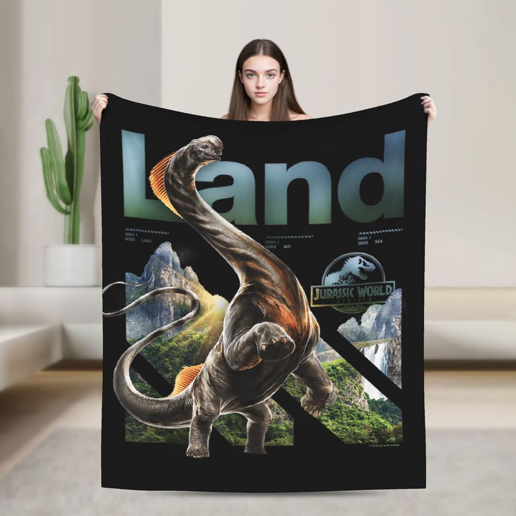 Jurassic T-Rex Grid World Blanket Flannel Spring/Autumn Logo Breathable Lightweight Throw Blankets for Travel Bedroom Quilt