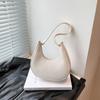 Simple Crescent Moon Bag Solid Color Temperament Underarm Women's Bag 2025 New Korean Version Lychee Pattern Fashion Shoulder Messenger Bag