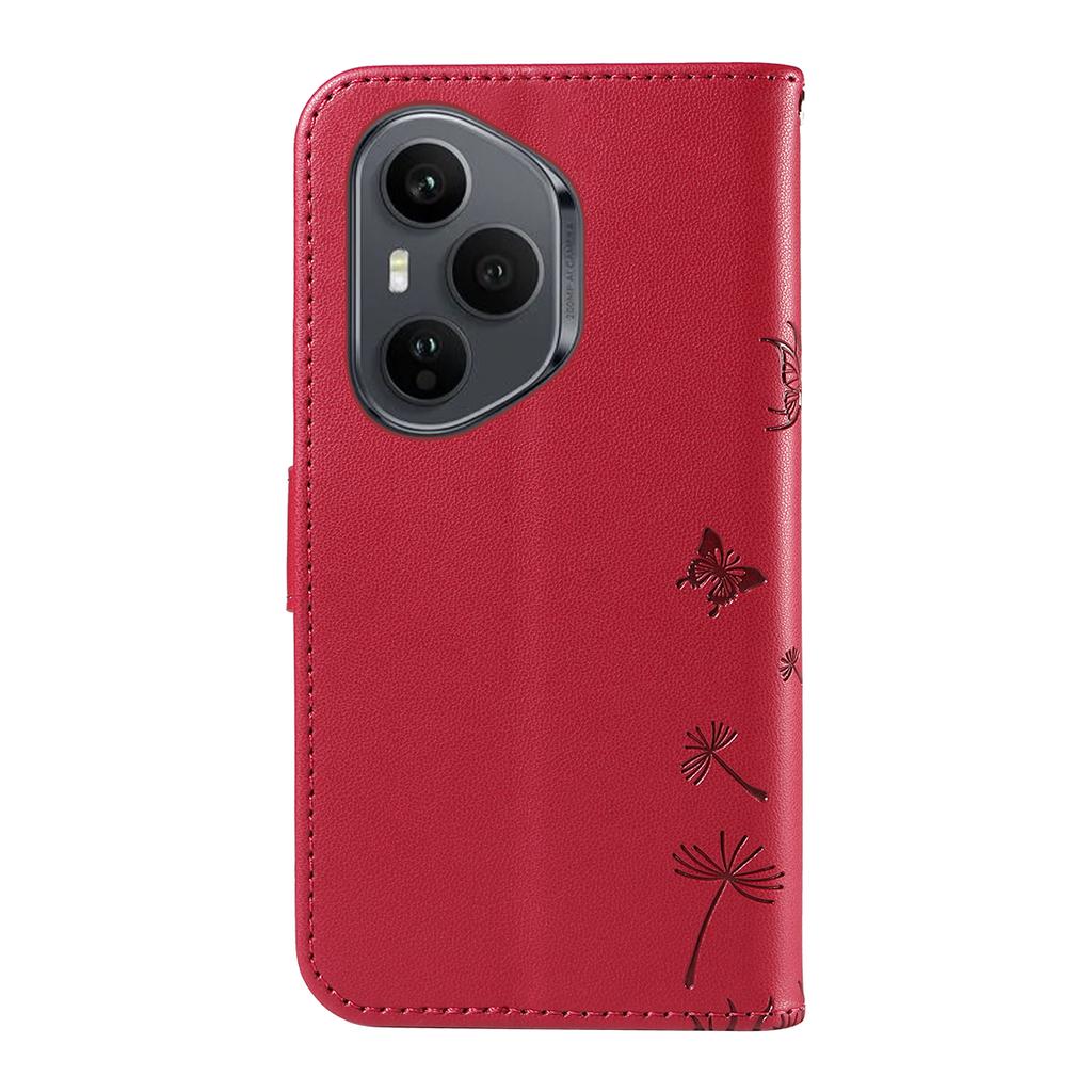 For Honor 400 Pro 5G (Global) Lommebokdeksel i lær med stropp Løvetannavtrykk Telefonstativdeksel