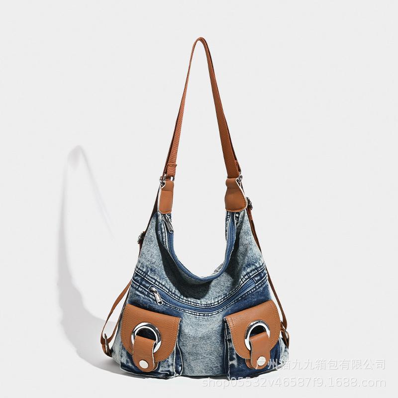 

2025 Новая сумка из выстиранного денима Большая сумка-тоут Маленькая сумка через плечо светло-синий