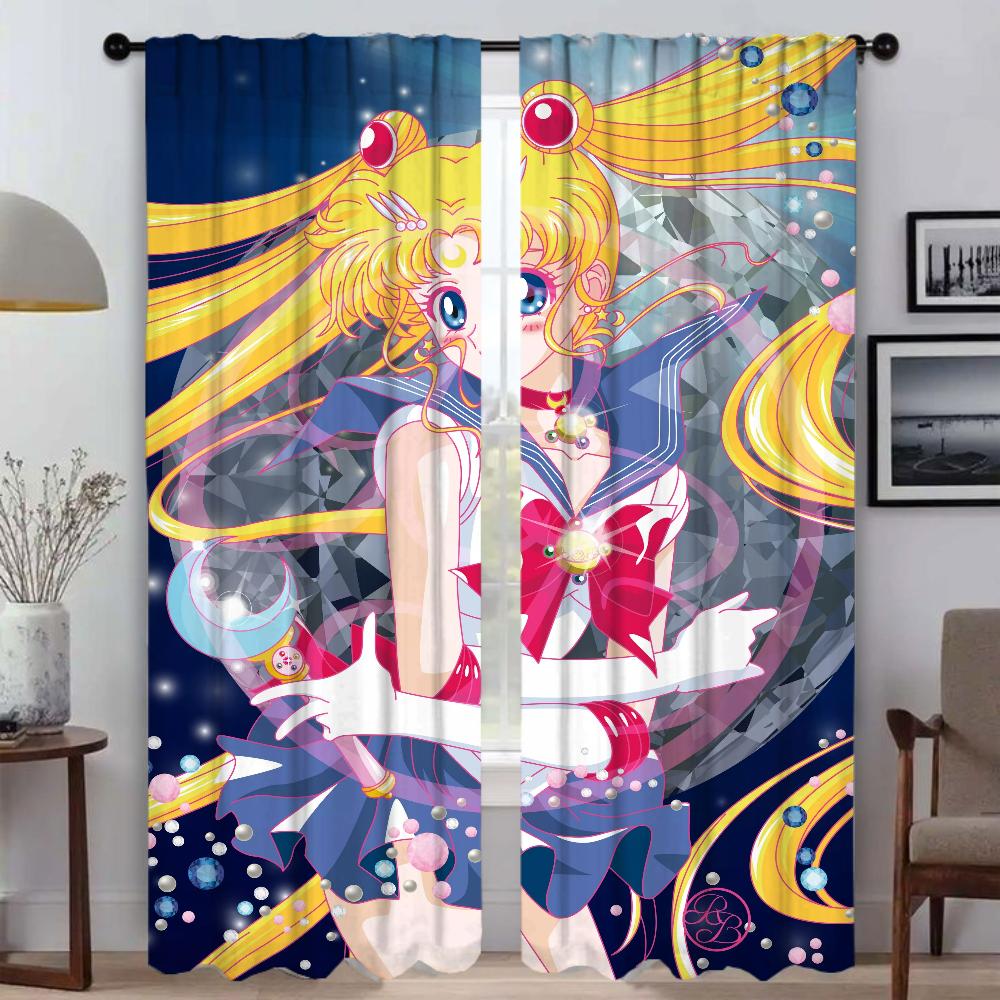 SailorS Moon Home Interior Curtains 2 Pieces Elegant Room Curtains for Camera Halloween Decoration Window Curtain Partition