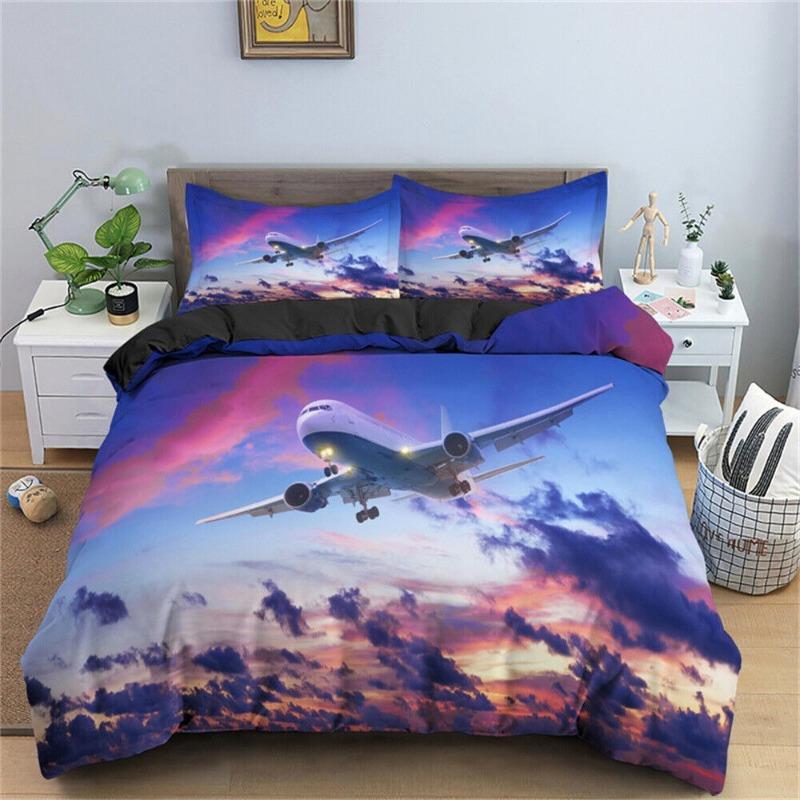 Airplane Landscape Bedding Set Down Duvet Cover Pillowcase Single and Double Queen Bedding Set Decorative Kid Gift